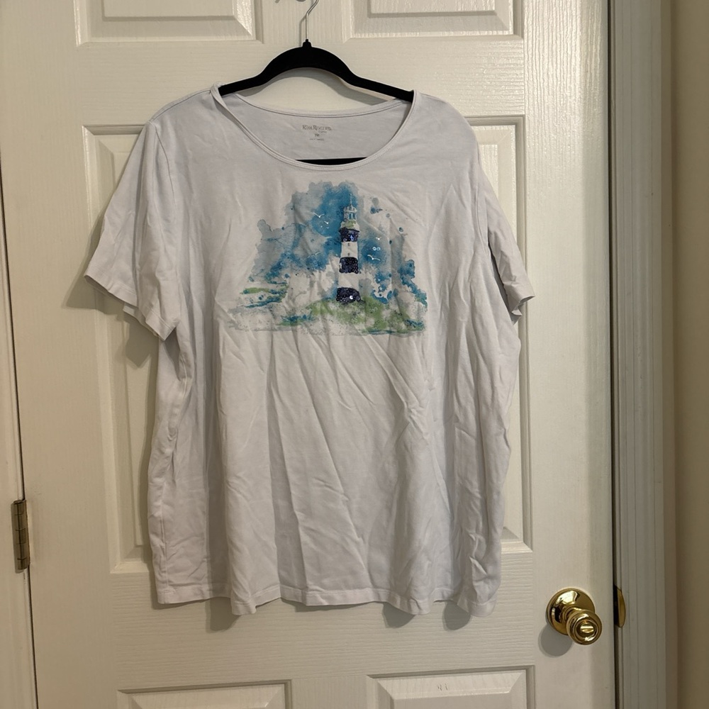 Kim Rogers White Curvy Tee Top - 2X
